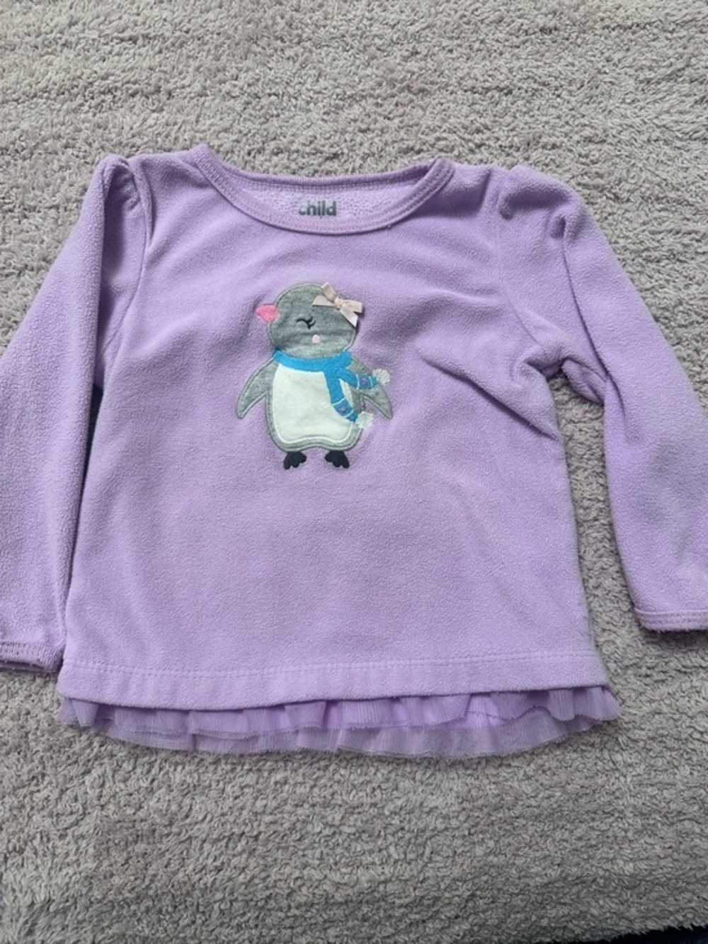 Carter’s Penguin Fleece Top 18M Purple Ruffle Hem